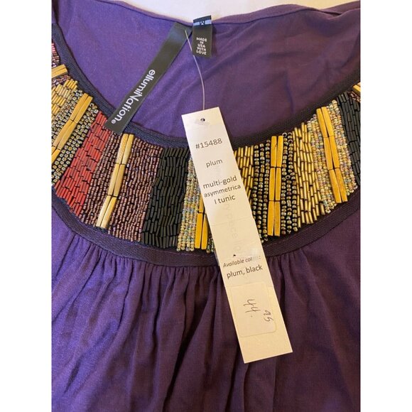 Multi-Gold Beaded Asymmetrical Tunic Top Plum Black - Picture 4 of 6